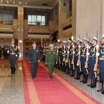 Commander-in-Chief of Defence Services Senior General Min Aung Hlaing accorded a guard-of-honour welcome by member of Central Military Commission of China and Chief of the Joint Staff Department of People’s Liberation Army Gen. Li Zuocheng