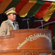 တပ်မတော်ကာကွယ်ရေးဦးစီးချုပ် ဗိုလ်ချုပ်မှူးကြီး မဟာသရေစည်သူ မင်းအောင်လှိုင် သည် ဘွဲ့ရအမျိုးသမီး ဗိုလ်လောင်းသင်တန်း အမှတ်စဉ်(၄) သင်တန်းဆင်း ဂုဏ်ပြုစစ်ရေးပြအခမ်းအနားသို့ တက်ရောက် မိန့်ခွန်းပြောကြား