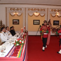 တပ်မတော်ကာကွယ်ရေးဦးစီးချုပ် ဗိုလ်ချုပ်မှူးကြီးမင်းအောင်လှိုင် ဦးဆောင်သည့် မြန်မာ့တပ်မတော်ချစ်ကြည်ရေးကိုယ်စားလှယ်အဖွဲ့နီပေါတပ်မတော်ကြည်းတပ် ဦးစီးချုပ် Gen. Ranjendra Chhetri က တည်ခင်းဧည့်ခံသည့် ဂုဏ်ပြုညစာ စားပွဲ အခမ်းအနားသို့တက်ရောက်