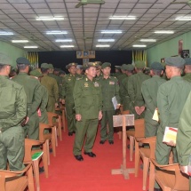 Undergo training to become healthy, fit and skilful to enhance ability; achieve battle victory through tough training and courage; Tatmadaw must win public reliance and must be indivisible with people