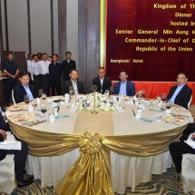 Senior General Min Aung Hlaing hosts a dinner in honour of Chief of Defence Force of the Royal Thai Armed Forces Gen. Tarnchaiyan Srisuwan