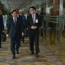 Commander-in-Chief of Defence Services Senior General Min Aung Hlaing arrives back from Singapore