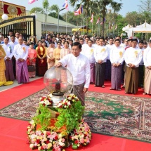 Successful ceremony marks inauguration and sharing of merits for Thiri Mingala Maha Sasana Beikman collectively built by families of Tatmadaw (Army, Navy and Air), well-wishers in precinct of Lawka Chantha Abhaya Labha Muni Buddha Image in Insein Township
