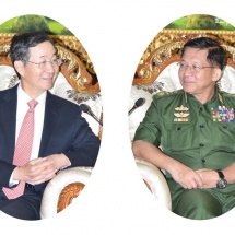 တပ်မတော်ကာကွယ်ရေးဦးစီးချုပ် ဗိုလ်ချုပ်မှူးကြီး မင်းအောင်လှိုင် တရုတ်ပြည်သူ့သမ္မတနိုင်ငံ၊ နိုင်ငံခြားရေး ဝန်ကြီးဌာန၊ အာရှရေးရာအထူးကိုယ်စားလှယ် H.E. Mr. Sun Guoxiang အား လက်ခံတွေ့ဆုံ