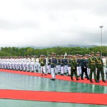 Senior General Min Aung Hlaing welcomes and holds talks with member of Central Military Commission, member of State Council and Minister of National Defence of China General Wei Fenghe