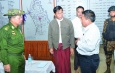 Vice-President U Henry Van Thio, Commander-in-Chief of Defence Services Senior General Min Aung Hlaing inspect damaged dam, flooding in Yedashe Township