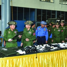 Senior General Min Aung Hlaing meets officers, other ranks and families of Pyay Station