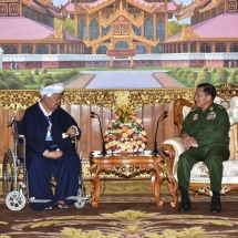 Senior General Min Aung Hlaing receives Patron of Pa-O National Organization (PNO) Transformed People’s Militia Group U Aung Hkam Hti, holds talks about regional development 