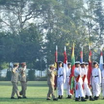 တပ်မတော်ကာကွယ်ရေးဦးစီးချုပ် ဗိုလ်ချုပ်မှူးကြီး မဟာသရေစည်သူ မင်းအောင်လှိုင် တပ်မတော် ဆေးတက္ကသိုလ် ဗိုလ်လောင်းသင်တန်းအမှတ်စဉ်(၁၉) သင်တန်းဆင်း စစ်ရေးပြအခမ်းအနားသို့ တက်ရောက်