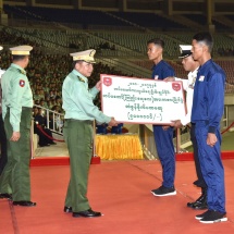 Winners awarded in final match of Commander-in-Chief of Defence Services’ Trophy Tatmadaw (Army, Navy and Air) Football Tournament, sports meets for 2018-2019 