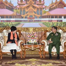 တပ်မတော်ကာကွယ်ရေးဦးစီးချုပ် ဗိုလ်ချုပ်မှူးကြီး မင်းအောင်လှိုင် ဂျပန်နိုင်ငံ၊ နိုင်ငံခြားရေး ဝန်ကြီးဌာန ဒုတိယဝန်ကြီး H.E. Ms. Toshiko ABE အားလက်ခံတွေ့ဆုံ