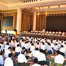 Tatmadaw families (Army, Navy and Air) pay respects to retired military officers attending 74th Anniversary Armed Forces Day, meet families and relatives of Independence Mawgun award, Aung San Thuriya medal winners