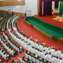 Senior General Min Aung Hlaing meets commanders and commandants of Yangon Station,officer instructors of DSMA and DSINPS,students of MSc courses,cadets of DSMA, trainees of DSINPS and members of the medical corps of the hospitals and medical units