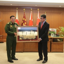 Senior General Min Aung Hlaing meets Minister of Defence of Japan Mr. Taro Kono