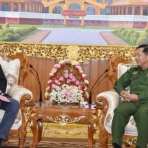 Senior General Min Aung Hlaing receives a delegation led by State Secretary (Retired) in Norwegian Ministry of Foreign Affairs Secretary General of Norwegian Refugee Council (NRC) Mr. Jan Egeland 