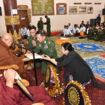 Families of Tatmadaw (Army, Navy and Air) donate rice, edible oil, salt, gram, medicines and cash for alms to Pariyatti monasteries and nunneries in Taunggyi