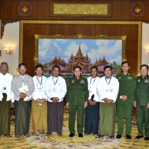 Senior General Min Aung Hlaing receives town elders of Sittway led by Minister for Rakhine Ethnic Affairs of Yangon Region Government