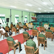 Senior General Min Aung Hlaing attends opening ceremony of new building of basic education high school (branch) (Shangon) in Hmawby Township, presents teaching aids