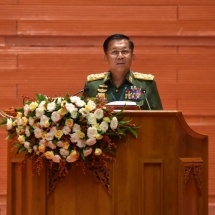 ပြည်ထောင်စုငြိမ်းချမ်းရေးညီလာခံ-(၂၁)ရာစုပင်လုံ စတုတ္ထအစည်းအဝေးတွင် တပ်မတော်ကာကွယ်ရေးဦးစီးချုပ် ဗိုလ်ချုပ်မှူးကြီး မင်းအောင်လှိုင် ပြောကြားသည့် နှုတ်ခွန်းဆက်အမှာစကား