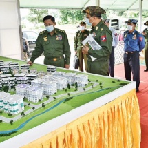 Senior General Min Aung Hlaing inspects tasks of local Defence Services Mechanical Engineering Schools, construction of war veterans’ housings in PyinOoLwin