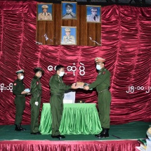 Senior General Min Aung Hlaing gives instructions to officers, other ranks, families from local military unit in Wuntho, provides supplies for prevention, control and treatment of COVID-19 to people’s hospital in Wuntho