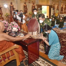 Families of Tatmadaw (Army, Navy and Air) donate rice, edible oil, salt, gram to Sitagu International Vipassana Academy, Maha Thubawdayon Monastery on Sagaing Hill 