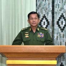  Commander-in-Chief of Defence Services Senior General Min Aung Hlaing delivers an address on the occasion in honour of the 5th Anniversary of signing Nationwide Ceasefire Agreement (NCA) 