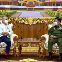 တပ်မတော်ကာကွယ်ရေးဦးစီးချုပ် ဗိုလ်ချုပ်မှူးကြီး မင်းအောင်လှိုင် မြန်မာနိုင်ငံအမျိုးသား ပြန်လည်သင့်မြတ်ရေးဆိုင်ရာ ဂျပန်အစိုးရ၏ အထူးကိုယ်စားလှယ်နှင့် ဂျပန်နိုင်ငံ၊ နိပွန် ဖောင်ဒေးရှင်းဥက္ကဋ္ဌ ဦးဆောင်သောကိုယ်စားလှယ်အဖွဲ့အား လက်ခံတွေ့ဆုံ(ရုပ်သံသတင်း)