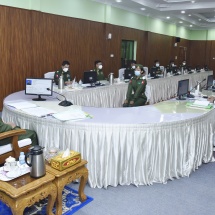 Senior General Min Aung Hlaing attends choice of arms ceremony to choose arms for cadets of 7th Intake of Graduate Female Cadet Course at Defence Services (Army) Officers Training School (Hmawby), gives instructions