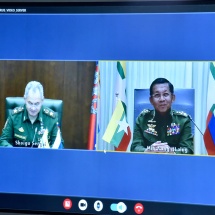 Senior General Min Aung Hlaing meets Defence Minister of Russian Federation through Video Tele Conference (VTC)