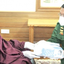 Families of Tatmadaw (Army, Navy and Air) donate supplies for prevention, control and treatment of COVID-19 and alms to Insein Ywama Pariyatti Learning Centre