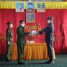 Senior General Min Aung Hlaing cordially meets officers, other ranks and their families from Myitkyina Station, Myitkyina Airbase