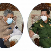 တပ်မတော်ကာကွယ်ရေးဦးစီးချုပ် ဗိုလ်ချုပ်မှူးကြီး မင်းအောင်လှိုင် မြန်မာနိုင်ငံဆိုင်ရာ အိန္ဒိယနိုင်ငံသံအမတ်ကြီး H.E. Mr. Saurabh Kumar အားလက်ခံတွေ့ဆုံ