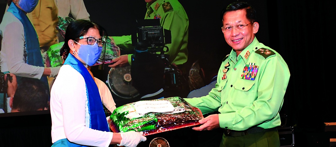  Chairman of State Administration Council Senior General Min Aung Hlaing delivers address at ceremony to mark Diamond Jubilee of MRTV