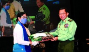  Chairman of State Administration Council Senior General Min Aung Hlaing delivers address at ceremony to mark Diamond Jubilee of MRTV