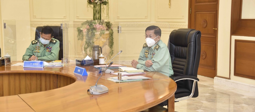 နိုင်ငံတော်စီမံအုပ်ချုပ်ရေးကောင်စီဥက္ကဋ္ဌ၊ တပ်မတော်ကာကွယ်ရေးဦးစီးချုပ် ဗိုလ်ချုပ်မှူးကြီးမင်းအောင်လှိုင် နိုင်ငံတော်စီမံအုပ်ချုပ်ရေးကောင်စီညှိနှိုင်းအစည်းအဝေးသို့ တက်ရောက်အမှာစကားပြောကြား(ရုပ်သံသတင်း)