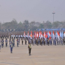 (၇၆)နှစ်မြောက် တပ်မတော်နေ့စစ်ရေးပြအခမ်းအနား ကျင်းပပြုလုပ်၊ နိုင်ငံတော် စီမံအုပ်ချုပ်ရေးကောင်စီ ဥက္ကဋ္ဌ တပ်မတော်ကာကွယ်ရေးဦးစီးချုပ် ဗိုလ်ချုပ်မှူးကြီး မဟာသရေစည်သူ မင်းအောင်လှိုင် တက်ရောက်မိန့်ခွန်းပြောကြား