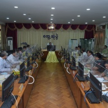 Chairman of State Administration Council Commander-in-Chief of Defence Services Senior General Min Aung Hlaing meets members of Ayeyawady Region Administration Council, departmental staff