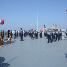 Three-Dimensional Naval Exercise-Sea Shield 2020 conducted with the participation of submarine of Tatmadaw (Navy), warships and helicopters held to enhance national defence capability