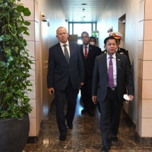 Delegation led by Chairman of State Administration Council Commander-in-Chief of Defence Services Senior General Min Aung Hlaing arrives in Russian Federation