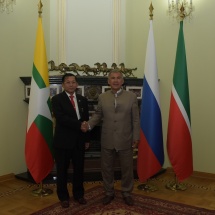 Chairman of State Administration Council Commander-in-Chief of Defence Services Senior General Min Aung Hlaing meets President of Republic of Tatarstan Mr. Rustam Nurgaliyevich Minnikhanov
