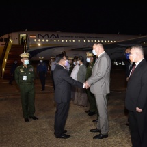 Chairman of State Administration Council Commander-in-Chief of Defence Services Senior General Min Aung Hlaing and party arrive back from Russian Federation