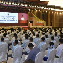 Chairman of State Administration Council Prime Minister Senior General Min Aung Hlaing delivers speech at International Anti-corruption Day ceremony