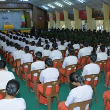 Chairman of State Administration Council Commander-in-Chief of Defence Services Senior General Min Aung Hlaing delivers speech to officers, other ranks, families of Pathein Station in South-West Command