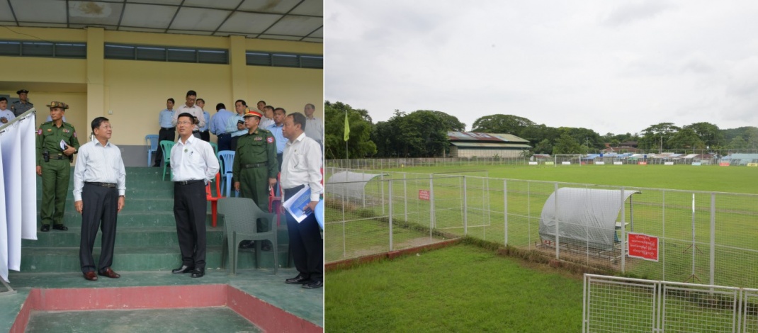Chairman of State Administration Council Prime Minister Senior General Min Aung Hlaing inspects measures for raising sports standard in Ayeyawady Region, water supply tasks in Pathein