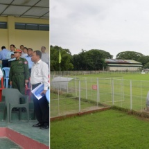 Chairman of State Administration Council Prime Minister Senior General Min Aung Hlaing inspects measures for raising sports standard in Ayeyawady Region, water supply tasks in Pathein