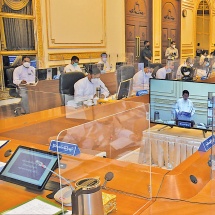 Chairman of National Planning Commission Chairman of State Administration Council Prime Minister Senior General Min Aung Hlaing addresses 1/2022 NPC meeting