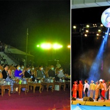 Chairman of State Administration Council Prime Minister Senior General Min Aung Hlaing and wife Daw Kyu Kyu Hla attend opening ceremony of 2023 Diamond Jubilee Independence Day variety dance show