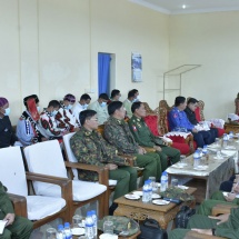 Chairman of State Administration Council Prime Minister Senior General Min Aung Hlaing meets departmental officials and townspeople in Putao Township
