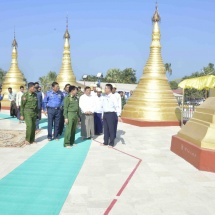 Chairman of State Administration Council Prime Minister Senior General Min Aung Hlaing visits Maha Makuhtaranthi Hsandawshin Myat Maw Tinzun Pagoda, inspects pagoda platform expansion and upgrading